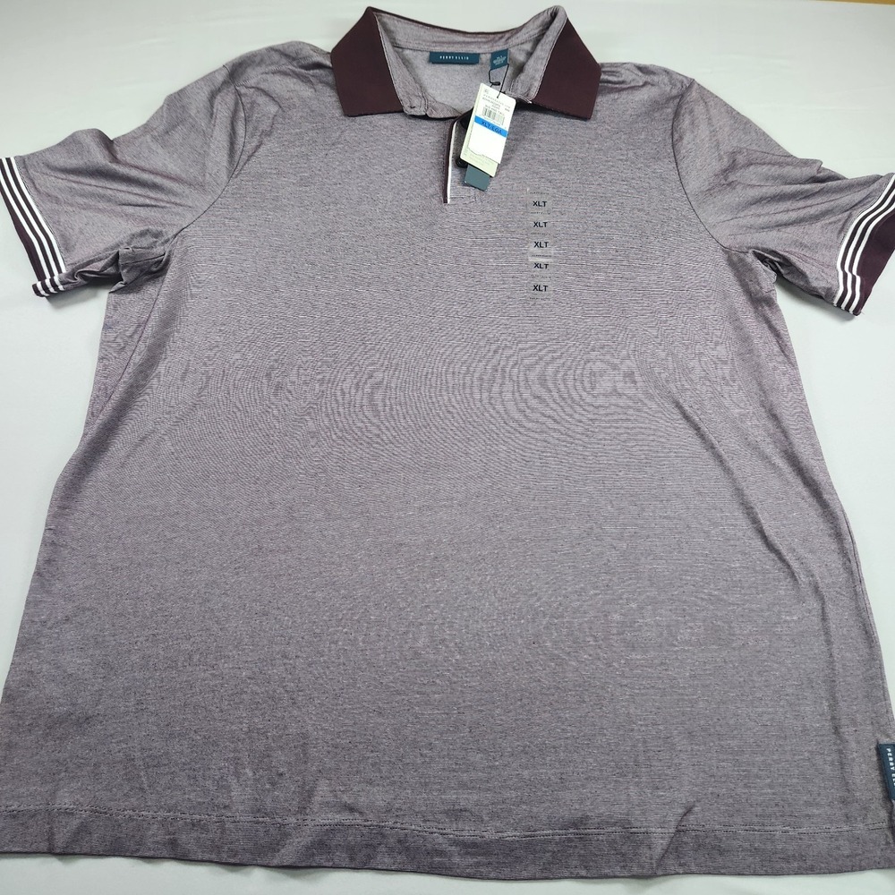 NEW Size XLT Tall Mens Perry Ellis Short Sleeve Polo Shirt Gray Striped